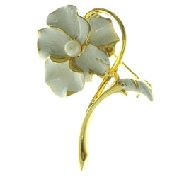 Flower Brooch-Pin With Bead Accents Gold-Tone & White Colored #LQP382