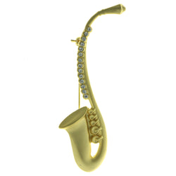 Saxophone Brooch-Pin With Crystal Accents  Gold-Tone Color #LQP385