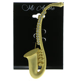 Saxophone Brooch-Pin With Crystal Accents  Gold-Tone Color #LQP385