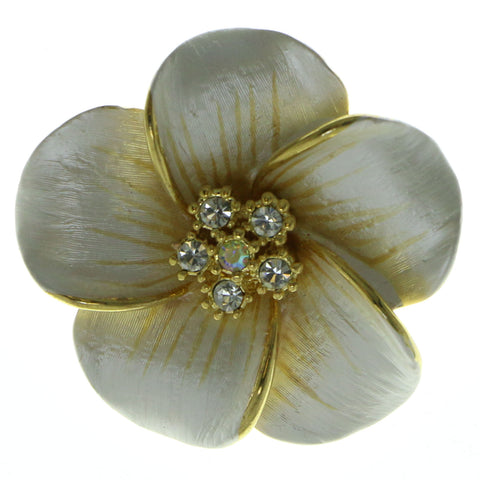 Flower Brooch-Pin With Crystal Accents Gold-Tone & Peach Colored #LQP386
