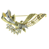 Gold-Tone & Silver-Tone Colored Metal Brooch-Pin With Crystal Accents #LQP389