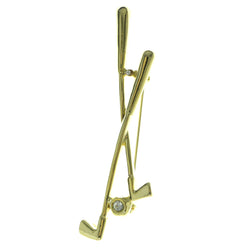 Golf Clubs Brooch-Pin With Crystal Accents  Gold-Tone Color #LQP390