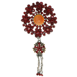 Flower Design Brooch-Pin With Crystal Accents Brown & Red Colored #LQP391