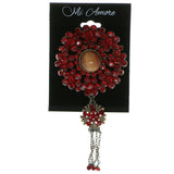 Flower Design Brooch-Pin With Crystal Accents Brown & Red Colored #LQP391