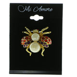 Insect Brooch-Pin With Bead Accents Gold-Tone & Red Colored #LQP397
