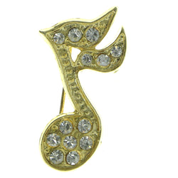 Musical Sixteenth Note Brooch-Pin  With Crystal Accents Gold-Tone Color #LQP398