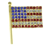 American Flag Patriotic Brooch-Pin With Crystal Accents Gold-Tone & Multi Colored #LQP400