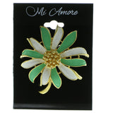 Flower Brooch-Pin Gold-Tone & Green Colored #LQP404