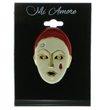Clown Face Brooch-Pin With Crystal Accents Gold-Tone & Red Colored #LQP405