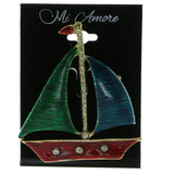Sailboat Brooch-Pin With Crystal Accents Gold-Tone & Multi Colored #LQP411