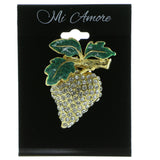 Strawberry Brooch-Pin With Crystal Accents Gold-Tone & Green Colored #LQP414