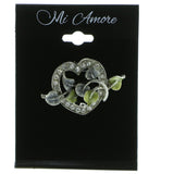 Heart Vines Brooch-Pin With Crystal Accents Silver-Tone & Green Colored #LQP415