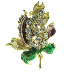 Flowers Brooch-Pin With Crystal Accents Gold-Tone & Multi Colored #LQP417