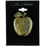 Apples Brooch Pin With Crystal Accents Gold-Tone & Peach Colored #LQP41