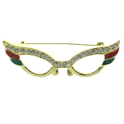 Cats Eye Glasses Brooch-Pin With Crystal Accents Gold-Tone & Multi Colored #LQP420