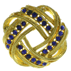 Gold-Tone & Blue Colored Metal Brooch-Pin With Crystal Accents #LQP421