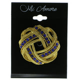 Gold-Tone & Blue Colored Metal Brooch-Pin With Crystal Accents #LQP421