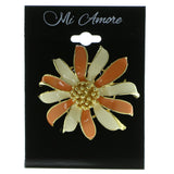 Flower Brooch-Pin Gold-Tone & Orange Colored #LQP422