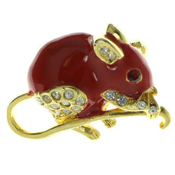 Mouse Brooch-Pin With Crystal Accents Gold-Tone & Red Colored #LQP423