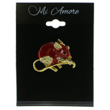 Mouse Brooch-Pin With Crystal Accents Gold-Tone & Red Colored #LQP423