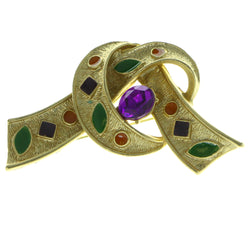 Gold-Tone & Multi Colored Metal Brooch-Pin With Colorful Accents #LQP424