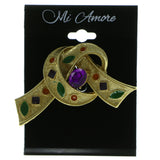 Gold-Tone & Multi Colored Metal Brooch-Pin With Colorful Accents #LQP424