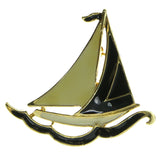 Sailboat Brooch-Pin Gold-Tone & Black Colored #LQP427
