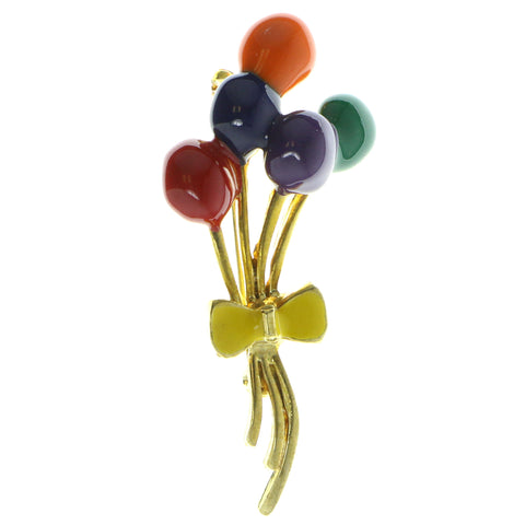 Balloons Brooch-Pin Gold-Tone & Multi Colored #LQP429