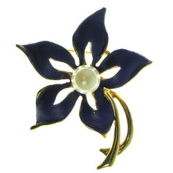 Flower Brooch Pin With Bead Accents Gold-Tone & Blue Colored #LQP42