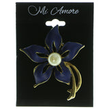 Flower Brooch Pin With Bead Accents Gold-Tone & Blue Colored #LQP42