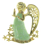 Glitter Angel Brooch-Pin Gold-Tone & Green Colored #LQP432