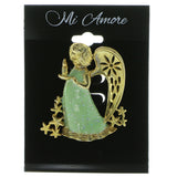 Glitter Angel Brooch-Pin Gold-Tone & Green Colored #LQP432