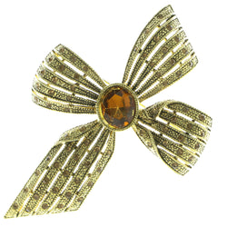Bow Brooch-Pin With Crystal Accents Gold-Tone & Yellow Colored #LQP433
