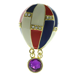 Hot Air Balloon Brooch-Pin With Crystal Accents Gold-Tone & Multi Colored #LQP436