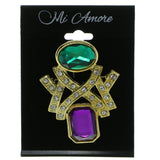 Gold-Tone & Multi Colored Metal Brooch-Pin With Crystal Accents #LQP438