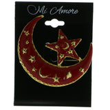Moon And Star Brooch-Pin Gold-Tone & Red Colored #LQP440