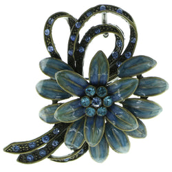 Flowers Brooch-Pin With Crystal Accents Silver-Tone & Blue Colored #LQP441