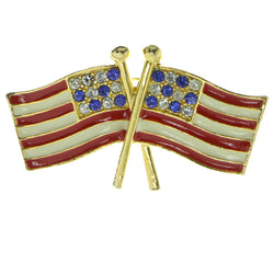 American Flag Patriotic Brooch-Pin With Crystal Accents Gold-Tone & Multi Colored #LQP442