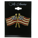 American Flag Patriotic Brooch-Pin With Crystal Accents Gold-Tone & Multi Colored #LQP442