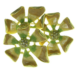 Flowers Brooch-Pin With Crystal Accents Gold-Tone & Yellow Colored #LQP443