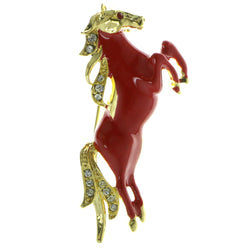 Horse Brooch-Pin With Crystal Accents Gold-Tone & Red Colored #LQP444