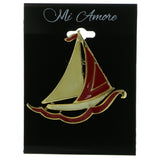 Sailboat Brooch-Pin Gold-Tone & Red Colored #LQP445