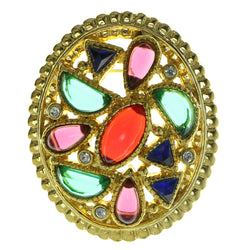 Gold-Tone & Multi Colored Metal Brooch-Pin With Stone Accents #LQP447