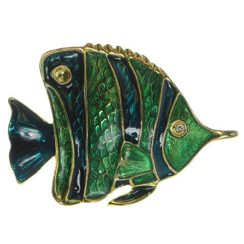 Fish Brooch Pin With Crystal Accents Gold-Tone & Green Colored #LQP44