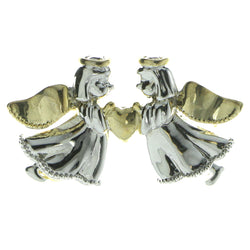 Two Angels Brooch-Pin Gold-Tone & Silver-Tone Colored #LQP450