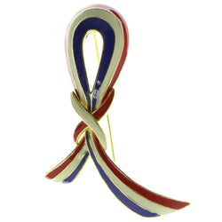 Ribbon Patriotic Brooch-Pin Gold-Tone & Multi Colored #LQP451