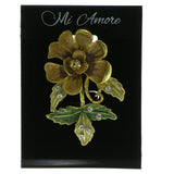 Flower Brooch-Pin With Crystal Accents Gold-Tone & Yellow Colored #LQP454