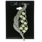 Feather Brooch-Pin With Bead Accents Silver-Tone & White Colored #LQP455