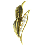Peapod Brooch-Pin With Bead Accents Gold-Tone & White Colored #LQP457