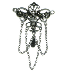 Silver-Tone & Black Colored Metal Brooch-Pin With Crystal Accents #LQP459